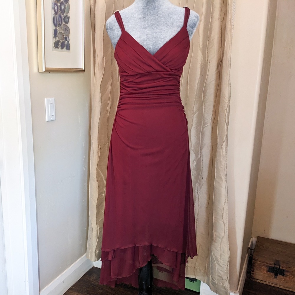 Vintage Y2K Burgundy Whimsigoth Party Dress M Asymmetrical High Low Fairy Prom